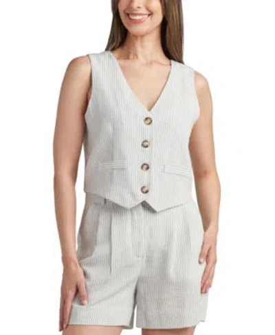 Bcx Juniors Striped Vest Triped Pleat Front Shorts In Gray