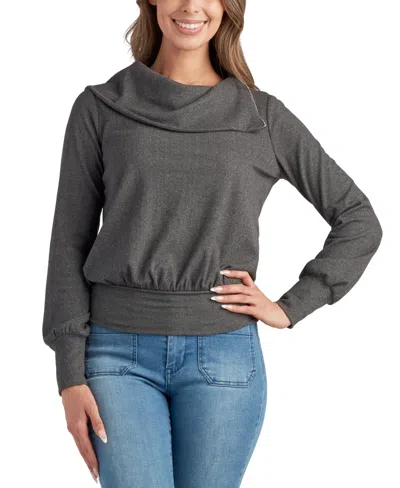 Bcx Juniors' Sueded Mini-rib Long-sleeve Sweater In Charcoal