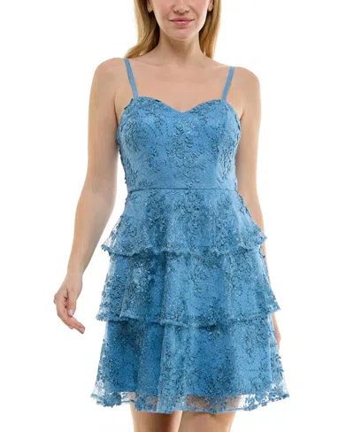 Bcx Juniors' Sweetheart-neck Triple-tiered Dress In Blue