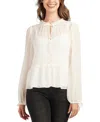 Bcx Juniors' Swiss-dot Peplum-hem Tie-cuff Blouse In Ivory