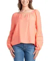 Bcx Juniors' Textured Lace-trim Scoop-neck Keyhole-cutout Top In Coral