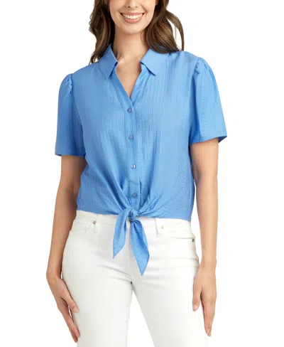 Bcx Juniors' Textured Puff-sleeve Tie-front Shirt In Periwinkle