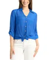 Bcx Juniors' Textured Roll-sleeve Button-front Top In Cobalt Blue