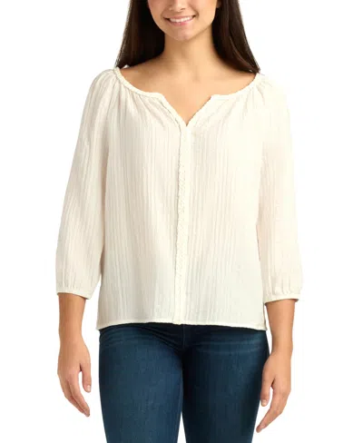 Bcx Juniors' Textured Scoop Neck Peasant Top In White
