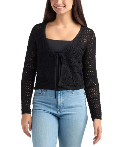 Bcx Juniors' Tie-front Long-sleeve Cardigan Sweater In Black