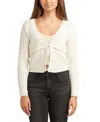 Bcx Juniors Tie-front Long-sleeve Cardigan Sweater In White