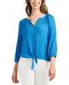Bcx Juniors' Tie-hem 3/4-sleeve Crinkle-texture Blouse In Sapphire