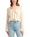 Bcx Juniors' Tied Ribbon Knit Cardigan In Neutral