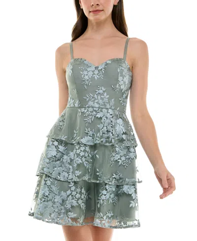 Bcx Juniors' Tiered Fit & Flare Flocked Mesh Dress