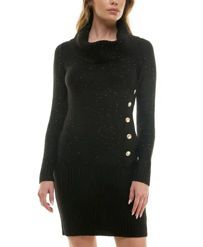 Bcx Juniors' Turtle-neck Button-detailing Sweater Dress In Black