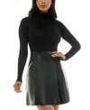 Bcx Juniors' Turtleneck Mixed-media Sweater Dress In Black