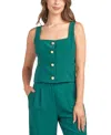 Bcx Juniors' Twill Button-front Sleeveless Top In Green
