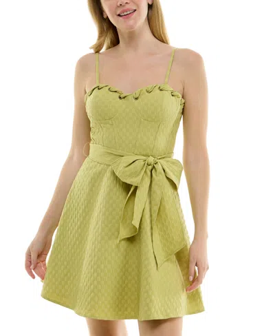 Bcx Juniors' Whipstitched Corset Fit & Flare Dress In Lime