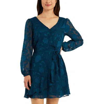 Bcx Juniors Womens Chiffon Ruffled Fit & Flare Dress In Blue