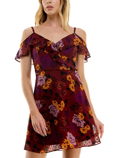Bcx Juniors Womens Cocktail Mini Fit & Flare Dress In Multi