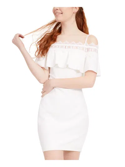 Bcx Juniors Womens Crochet Off-the-shoulder Bodycon Dress In White