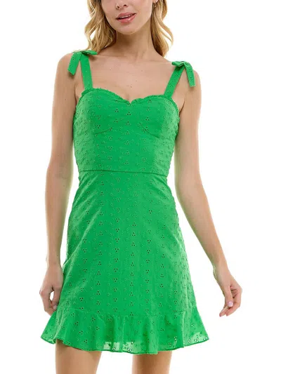 Bcx Juniors Womens Eyelet Above Knee Mini Dress In Green