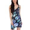 Bcx Juniors Womens Floral Print Metallic Mini Dress In Blue