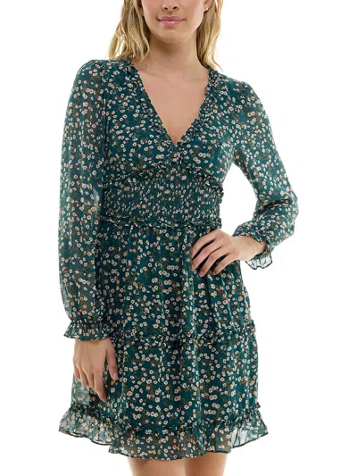 Bcx Juniors Womens Floral Print Polyester Midi Dress In Multi