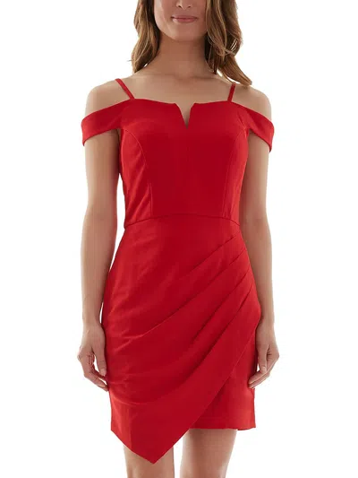 Bcx Juniors Womens Gathered Knee Length Bodycon Dress In Red
