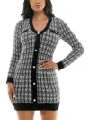 Bcx Juniors' Chunky V-neck Button-front Knit Sweater Dress In Black
