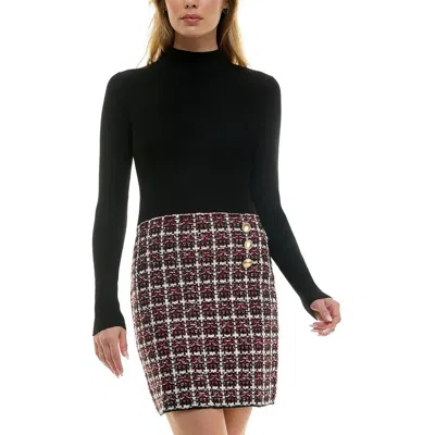 Bcx Juniors Womens Plaid Viscose Sweaterdress In Pat F