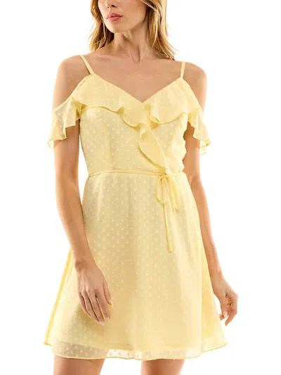 Bcx Juniors Womens Ruffled Above Knee Mini Dress In Yellow