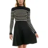 Bcx Juniors' Round-neck Long-sleeve Fit & Flare Sweater Dress In Black