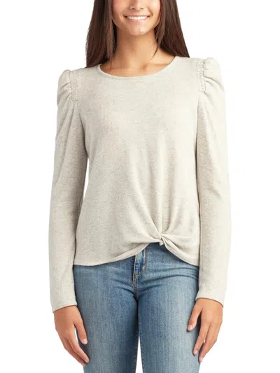 Bcx Juniors Womens Tie Front Puff Sleeve Pullover Top In Oatmeal