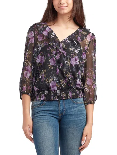 Bcx Juniors Womens V-neck Shirt Wrap Top In Black