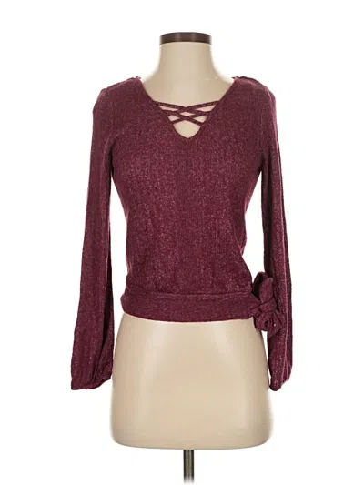 Pre-owned Bcx Long Sleeve Top Burgundy Keyhole Neckline Tops