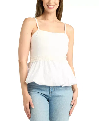 Bcx Top Women White Poplin Bubble Peplum Square Neck Blouse Preppy Pall230
