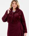 Bcx Trendy Plus Size Cropped Faux-fur Jacket In Burgundy