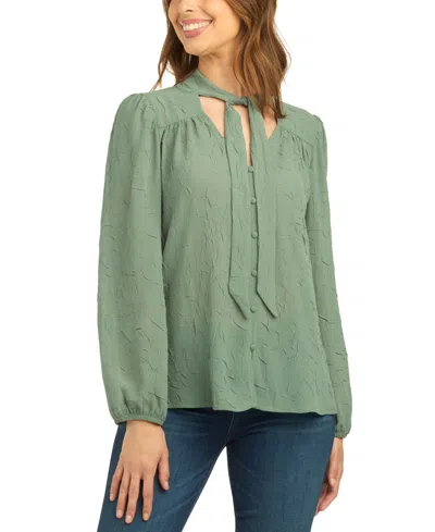 Bcx Women's Crinkle Button-front V-neck Long-sleeve Blouse In Sage