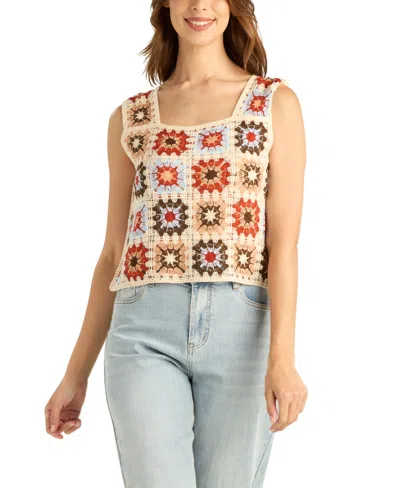 Bcx Women's Crochet Granny Cropped Tank Sweater In Multi