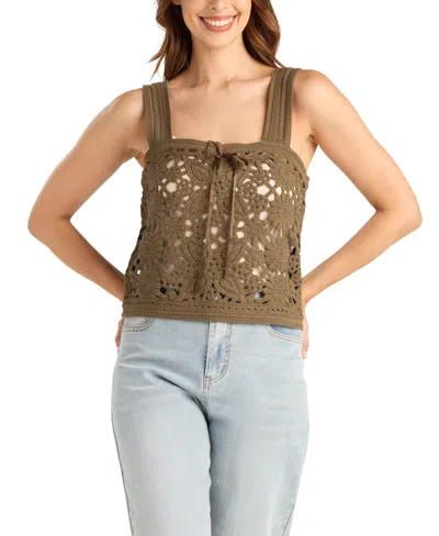 Bcx Women's Crochet Ruffle Sleeveless Tank Top In Brown
