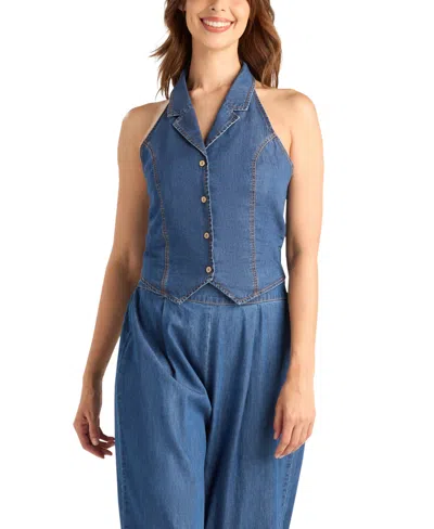 Bcx Women's Denim Sleeveless Button-front Vest In Multi