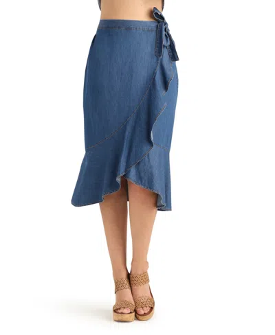 Bcx Women's Denim Tulip Ruffle Midi Skirt In Blue