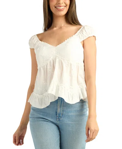 Bcx Women's Embroidered V-neck Top In White
