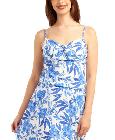 Bcx Women's Eyelet Print Tie-front V-neck Top In Blue