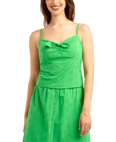 Bcx Women's Eyelet Tie-front Sweetheart Neck Camisole Top In Green