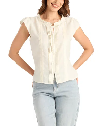 Bcx Women's Flutter Short-sleeve Peplum Top In White