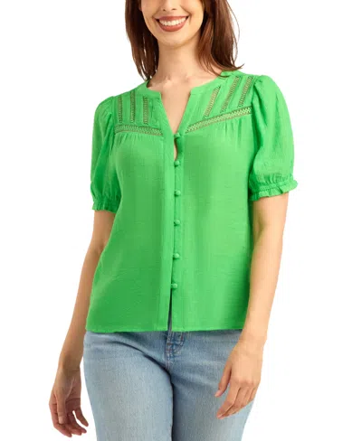 Bcx Women's Gauzy Textured V-neck Top In Green