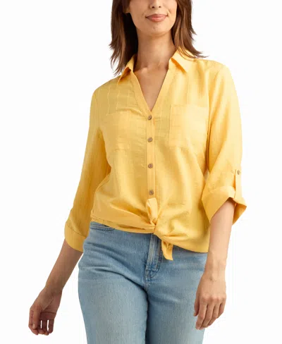 Bcx Women's Heavy Dobby Stripe Button-up Shirt In Yellow