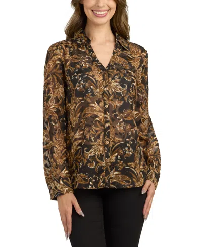 Bcx Women's Jacquard Burnout Print Top In Brown
