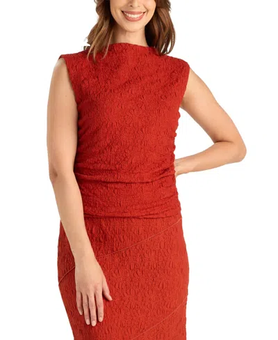 Bcx Women's Lace Knit Shirred Sleeveless Tank Top In Red