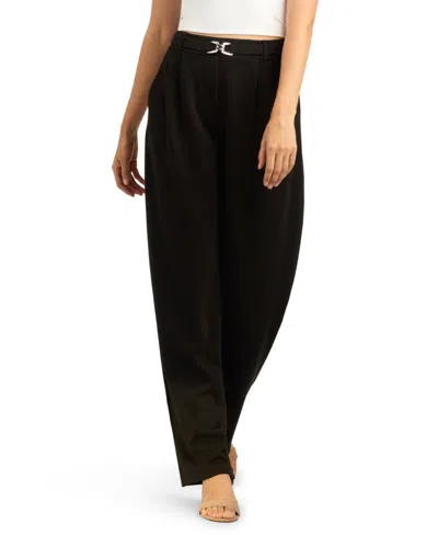 Bcx Women's Lightweight Scuba Wide-leg Pleated Pants In Black