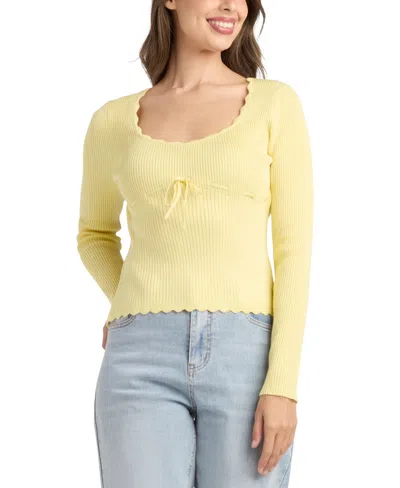 Bcx Women's Long-sleeve Lace-up Tie Detail Sweater In Yellow