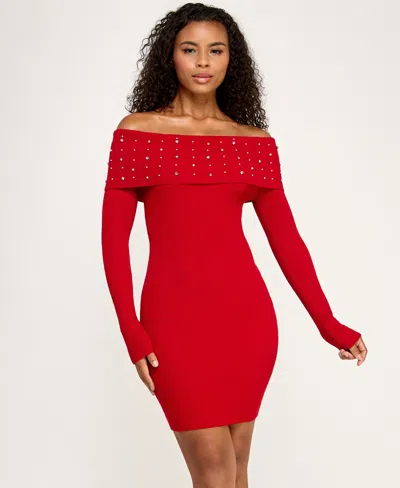 Bcx Women's Long Sleeve Slim Sweater Dress In Red