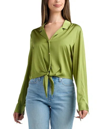 Bcx Women's Long-sleeve Tie Front Top In Green